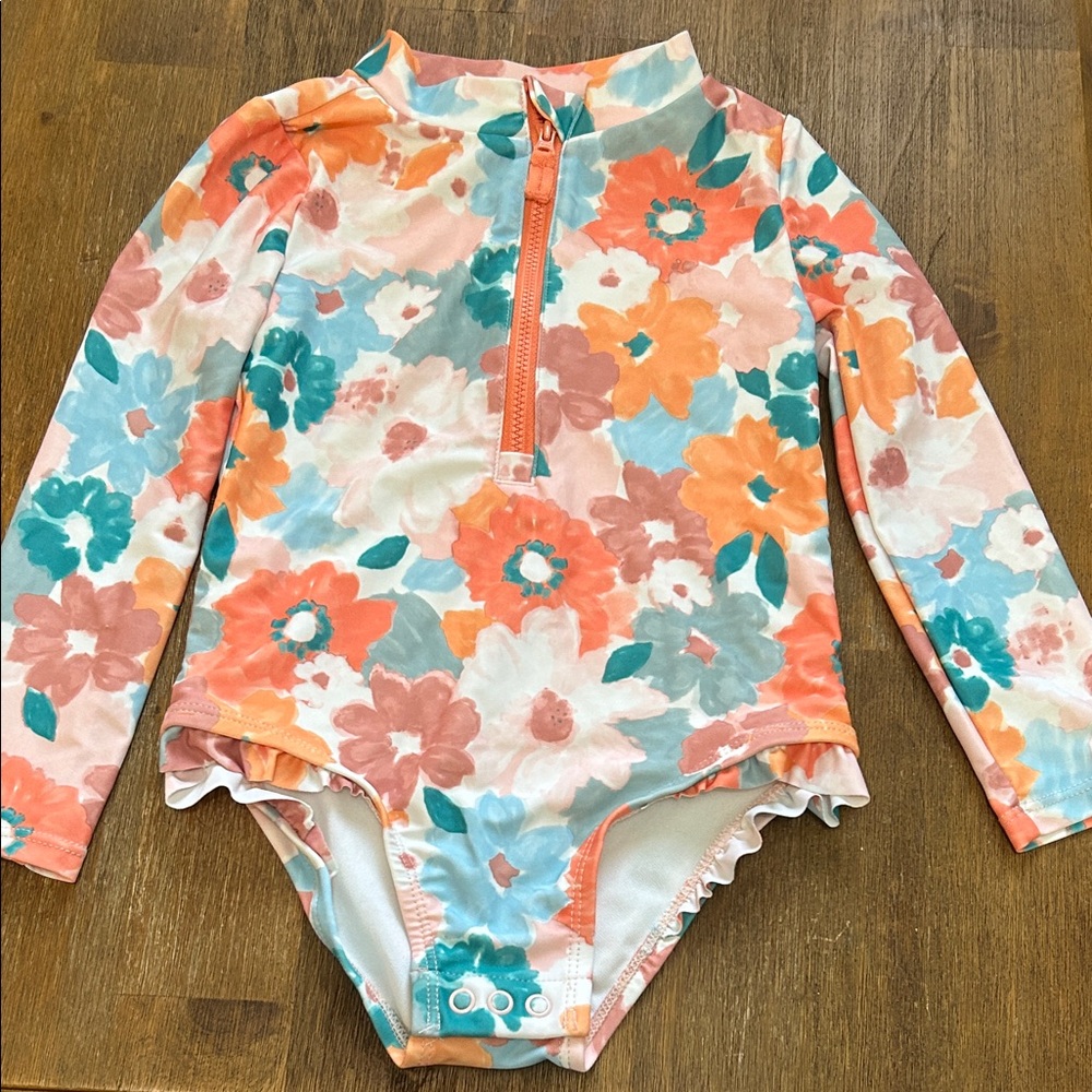 Carter's Floral Kids Swim Rashguard - Orange, Teal, White